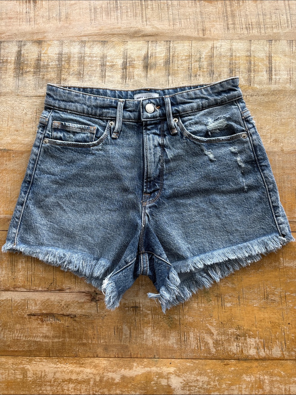 Good American Frayed Hem Denim Shorts size 0/25